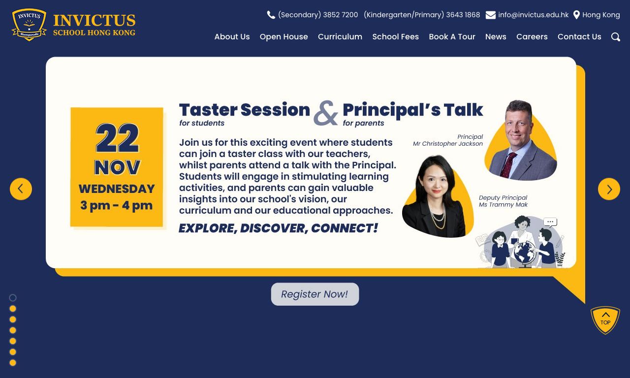 Screenshot of the Home Page of INVICTUS KINDERGARTEN